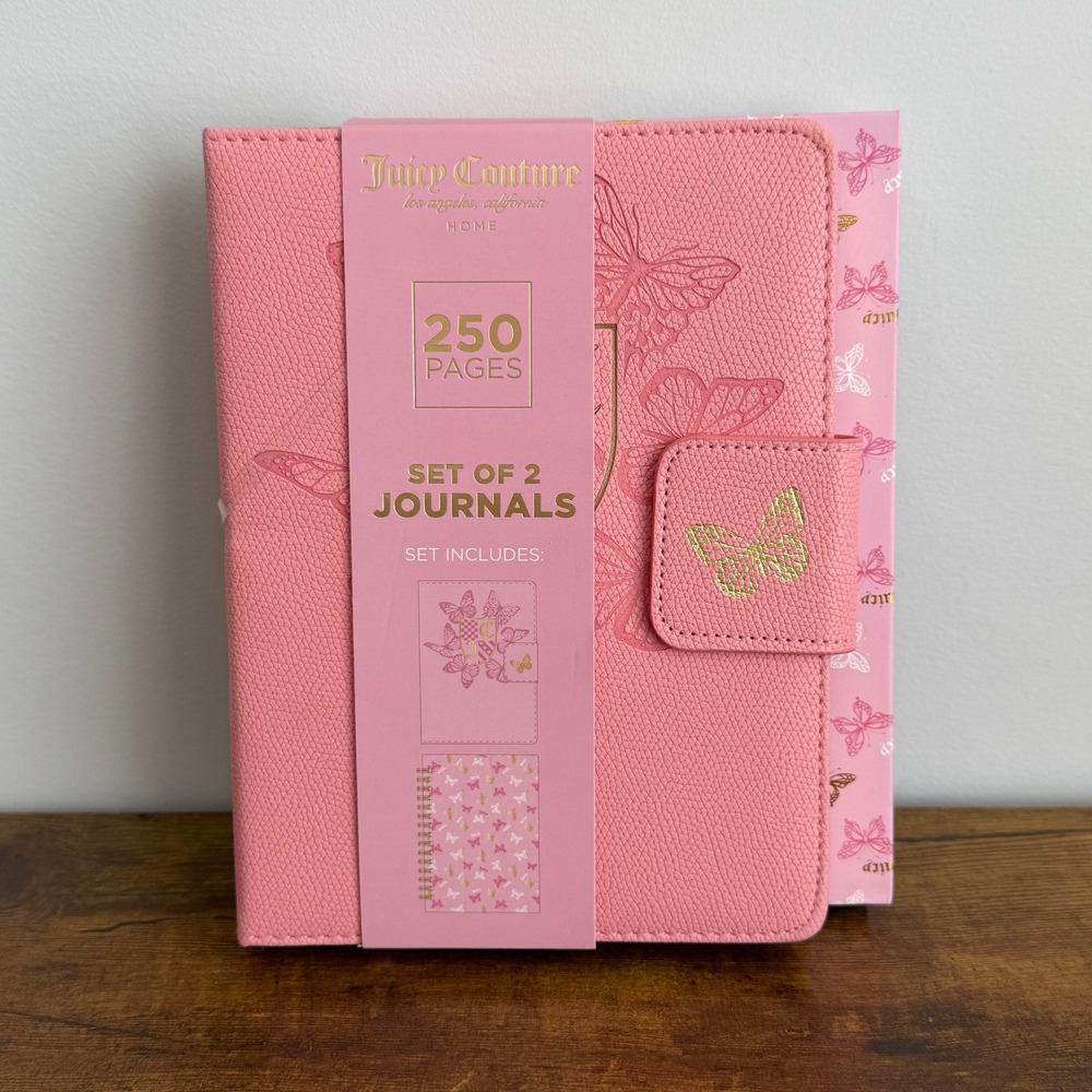 New Juicy Couture 2 Pck Notebook Journal Set Pink Butterfly Gold Stationery Cute